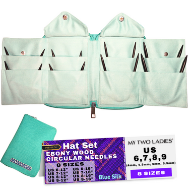 Blue Silk | Ultimate Hat Set | Ebony Circular Knitting Needles | 8 Sizes | w/custom case